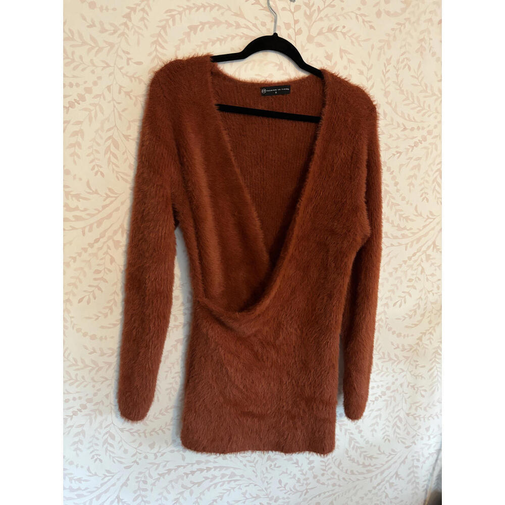 FTF Fashion to Figure Plus Size Orange Fuzzy Wrap Sweater